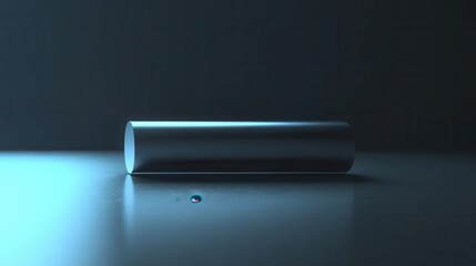 Poster - Minimalist Still Life with Reflective Cylinder on Table in Soft Blue Lighting for Artistic and Modern Interior Design Concepts