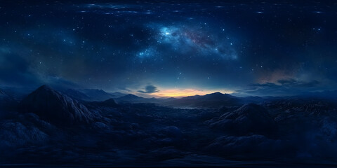 starry night sky photorealistic landscape twilight gradient 360 degree panorama cosmic scene