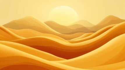Poster - Serene Sunset Over Abstract Desert Landscape with Warm Hues and Soft Curves of Sand Dunes in a Minimalist Style