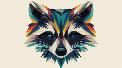 Poster - Colorful Geometric Illustration of a Raccoon Head with Bold Lines and Shapes, Ideal for Wildlife, Nature, and Art-Themed Projects