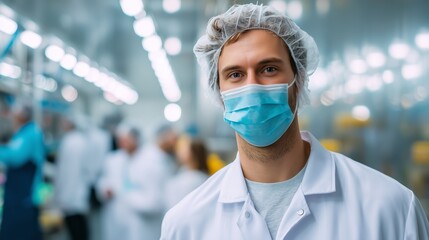 Poster - healthcare worker in protective gear smiles in a laboratory during a busy research day