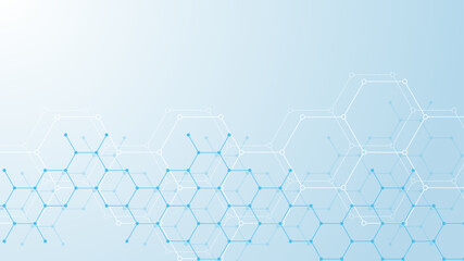 Fototapete - Modern health care abstract background with lines, dots and hexagons. Medical innovation banner template concept. illustration.