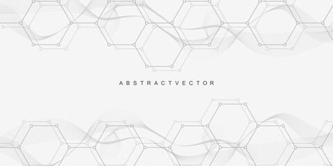 Fototapete - Modern health care abstract background with lines, dots and hexagons. Medical innovation banner template concept. illustration.