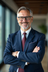 Poster - A professional individual standing with his arms crossed, wearing a suit and tie