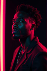 Poster - A person holding a red light in a black shirt, possibly for safety or warning purposes