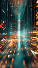 Poster - Dynamic light patterns and glowing pathways in a futuristic digital environment during night hours