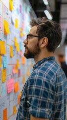 Poster - Creative brainstorming session in a modern workspace with sticky notes on the wall