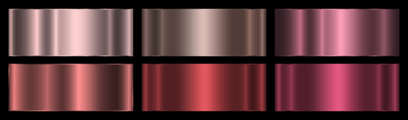 Aufkleber - A set of terracotta metallic gradient with highlights on a black background. Polished glossy abstract background. The texture of the smooth foil, metal surface. Vector EPS 10.