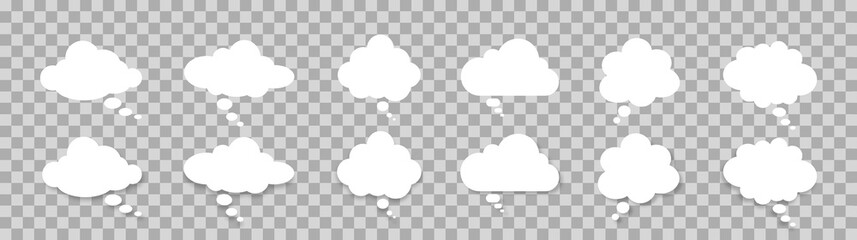Poster - A set of chat windows for commenting on messages on a transparent background. A speech bubble on a blue background. A chat window for commenting on messages. White clouds. Vector EPS 10.
