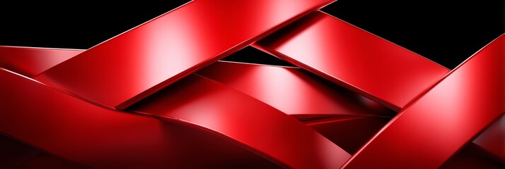 Poster - Abstract Red Intertwined Shapes - Sleek, modern abstract featuring interwoven red shapes against a black background. Ideal for design, technology, and corporate projects