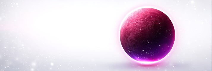 Poster - Celestial Orb in Abstract Space - A vibrant pink and purple planet glows in a white abstract space. Symbolizing cosmic wonder, otherworldly beauty, vastness of space, celestial energy