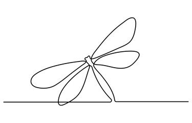 Poster - Dragonfly Flying Continuous One Line Drawing. Beautiful Line Art Dragonfly for Beauty Logo Design. Editable Stroke. Insect Flying Simple Doodle Vector Illustration