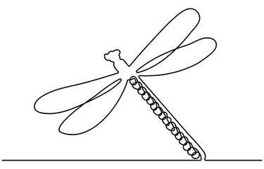Poster - Dragonfly Flying Continuous One Line Drawing. Beautiful Line Art Dragonfly for Beauty Logo Design. Editable Stroke. Insect Flying Simple Doodle Vector Illustration