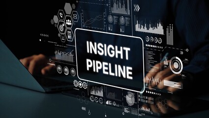 Poster - digital futuristic interface showcasing data analytics insights with text overlay for insight pipeli
