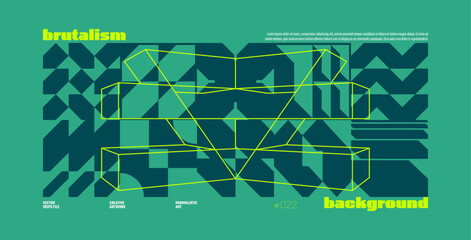 Poster - Brutalism abstract vector mint color background with Postmodern geometric graphic shapes in Y2K aesthetics, trendy colorful modernism artwork banner, brutal form and line elements