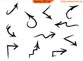 Wall Mural - Hand drawn arrow vector icons set. Sketch arrow design for business plan and education. Set of arrows black icons. Circle arrows, rotate arrow, redo process symbol. Hand drawn sketch arrows design. 