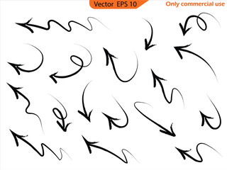 Wall Mural - charcoal arrows icons set. group of chalked arrow. doodle marker drawing, black chalk smears. direct