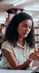 Aufkleber - Student, woman and studying in university library for research, education and knowledge in team project. Discussion, friends and learning on campus with books, support and help with scholarship