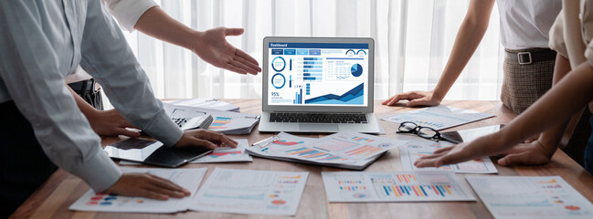 Fototapete - Business data dashboard provide business intelligence analytic for marketing strategy planning brisk with big data set to analyze customer demands and foreseeing business future