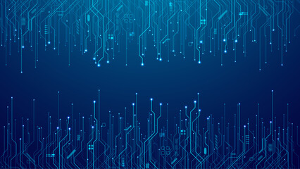 Fototapete - circuit board wires with electric wires on technology blue background. abstract circuit pattern. tec