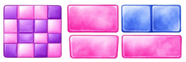 Poster - Colorful Glossy Blocks Design Elements - Set of glossy pink, purple and blue blocks, perfect for backgrounds, textures, and design projects