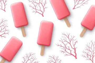 Poster - WebSeamless Popsicle Pattern with Coral Branches - Summer refreshment, coral reef vibes, sweet treats, cool design, pattern