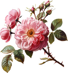 rose flower isolated on a transparent background. vintage painting style illustration.