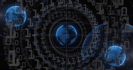 Poster - Binary field starting three data spheres emerging rotating orbiting scanning pulsing synchronizing