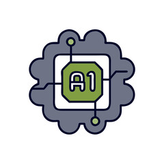 Poster - AI chip in cloud processor icon with circuit details