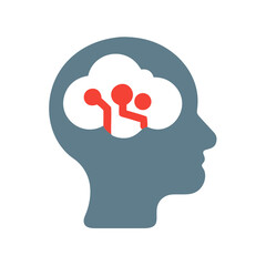 Poster - AI brain in human head icon on light background