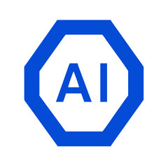 Poster - AI text inside blue hexagon symbol on white background