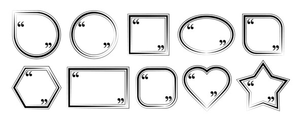 Fototapete - Double comma frame set blank template citation design. Quote outline frame with comma vector geometric shapes. Blank speech bubble for quotation, text, thoughts, banner isolated on white background.