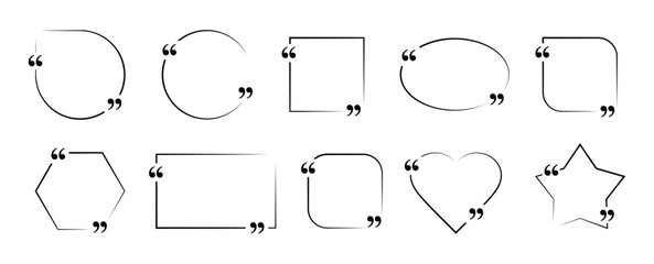 Fototapete - Double comma frame set blank template citation design. Comma vector speech bubbles. Mathematical shapes with circle, oval, square, rectangle, heart, star flat shapes isolated on white background.