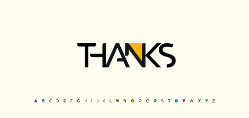 Aufkleber - Modern geometric thank you message for subscribers and followers. Stylish black font with abstract shapes for logo, greeting card, alphabet design, bold text or headline. Vector illustration