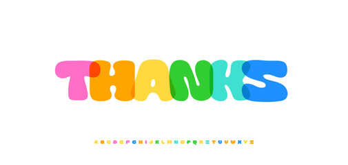 Aufkleber - Thanks bright text with overlapping colorful letters, thank you lettering for greeting cards, subscribers posts, headlines, logo and banners. Bold heavy typographic design. Vector illustration.