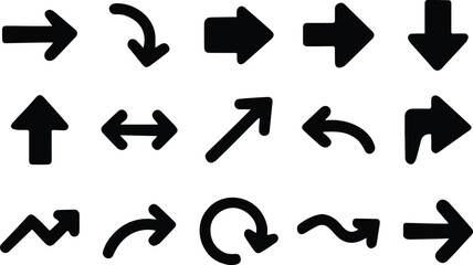Bold black arrow icons in different directions with minimalistic design for user interface and flow