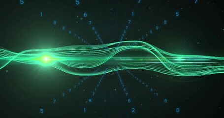 Poster - Green dotted waveform receiving left edge glow starting pulse traveling right visualizing data flow