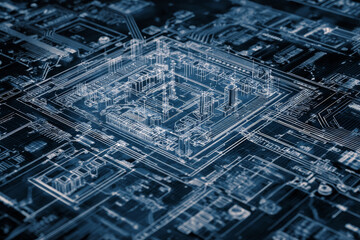 Aufkleber - Futuristic Electronics Blueprint with Digital Patterns.