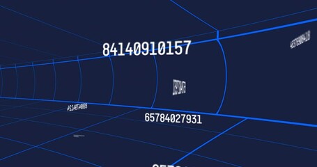 Poster - Opening blue wireframe tunnel view initiating white digits streaming forward illustrating data flow
