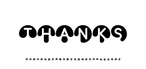 Aufkleber - Thanks phrase template, bowling or billiard balls letters. Playful abstract font for sport design, games, creative branding. Thanksgiving typography. Vector typeset