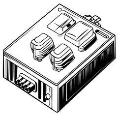 Poster - detailed icon set illustrating a power distribution unit with multiple buttons and connectors for el