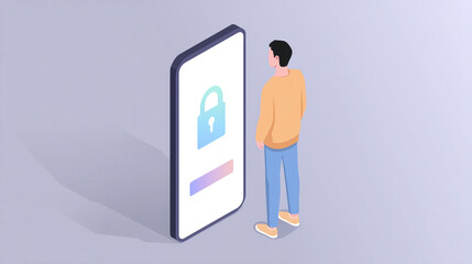 Poster - User interacting with a smartphone displaying a locked screen, symbolizing security and privacy in digital technology, modern lifestyle concept