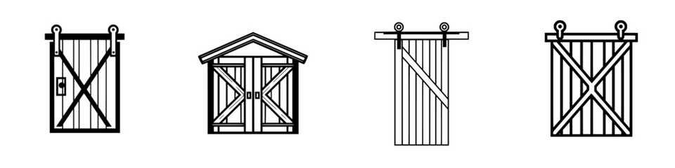 Poster - Collection of minimalist icon designs representing various barn door styles for digital applications
