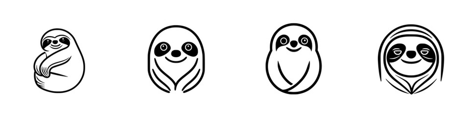 Poster - Diverse sloth icons showcasing different expressions and poses in a playful and minimalist design