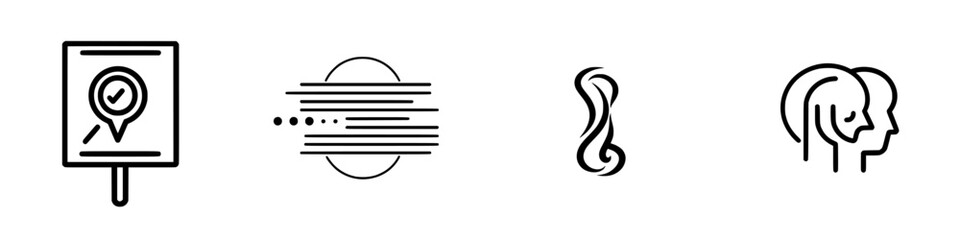 Poster - Icon set featuring location pin, abstract lines, swirls, and human figures designed for modern applications