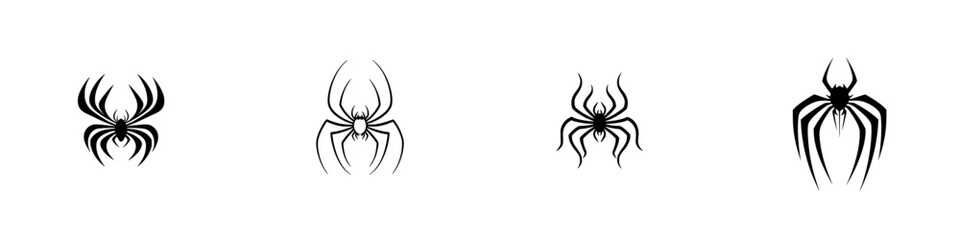Poster - Variety of spider icons designed in black and white with distinct styles and patterns for creative projects