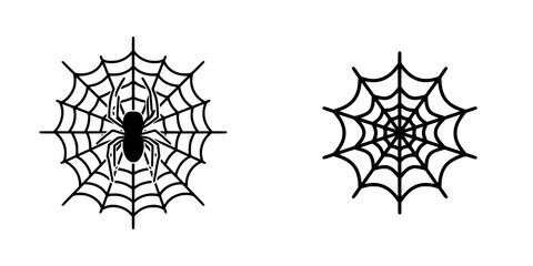 Poster - Stylized icon set featuring spider and web in minimalist design suitable for various digital applications