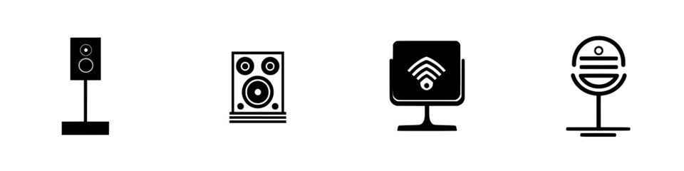 Poster - Icon set featuring audio equipment and technology symbols for digital design projects and applications