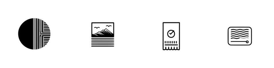 Poster - Icon set featuring minimalistic designs illustrating nature, time management, and media, suitable for various digital applications and presentations