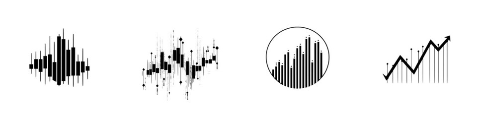 Fototapete - Icon set showcasing various data visualization designs for statistics and trends in black and white style